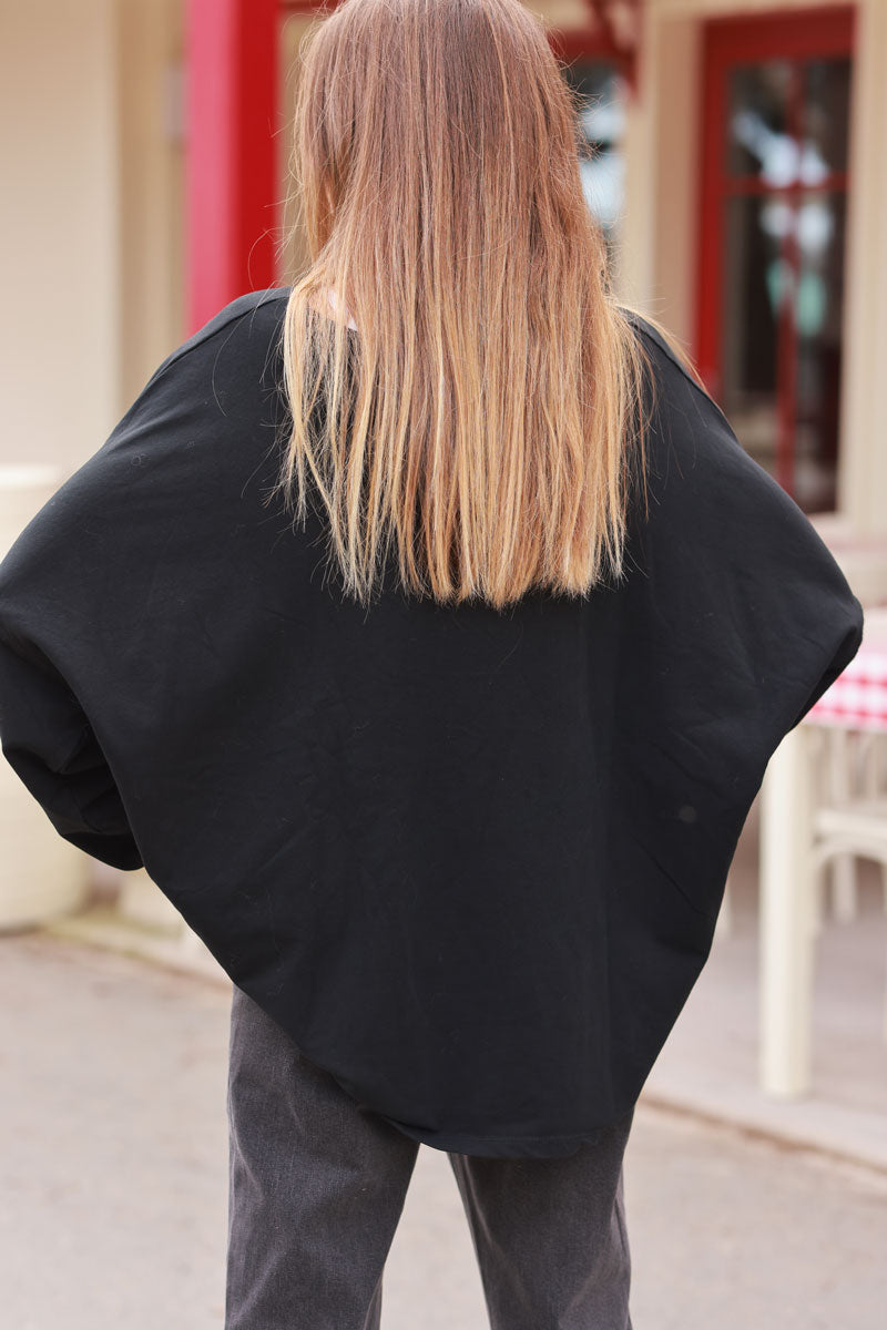 Black Exposed Seam Long-Sleeve Tee