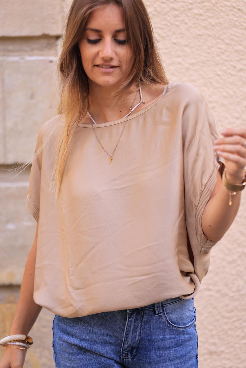 Camel sleeveless loose silk blend top