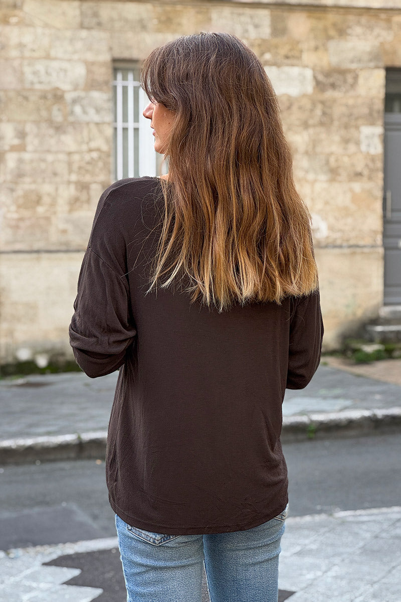 Chocolate Brown Sparkle V-Neck Viscose Top