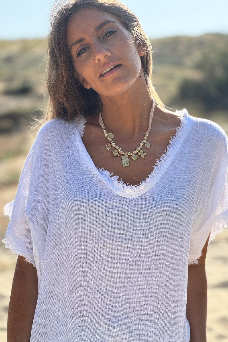 White Raw Edge Linen Shirt