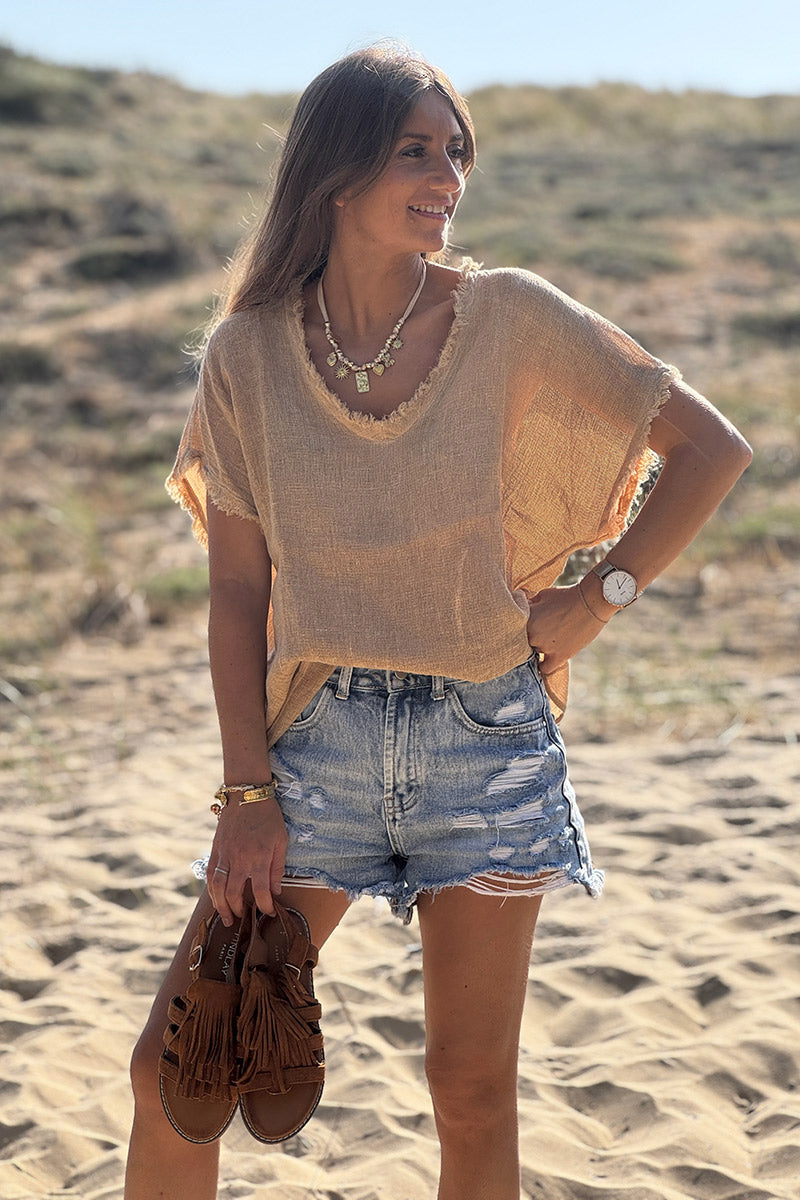 Brown Raw Edge Linen Shirt