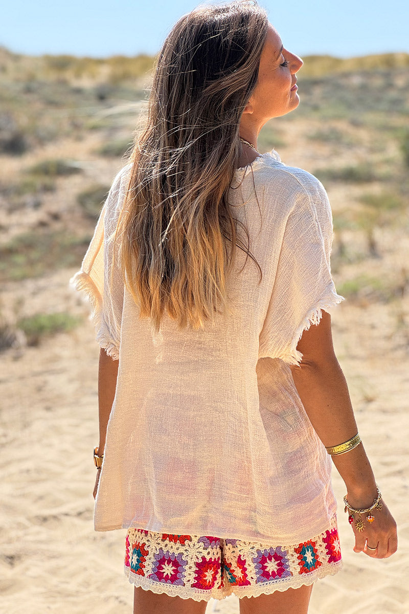 Cream Raw Edge Linen Shirt