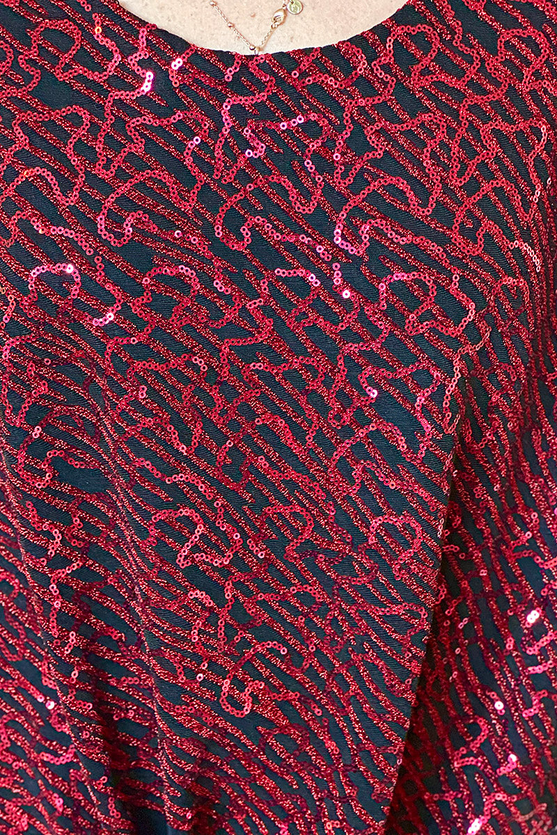 Burgundy Sequin Patterned Tie-Front Blouse