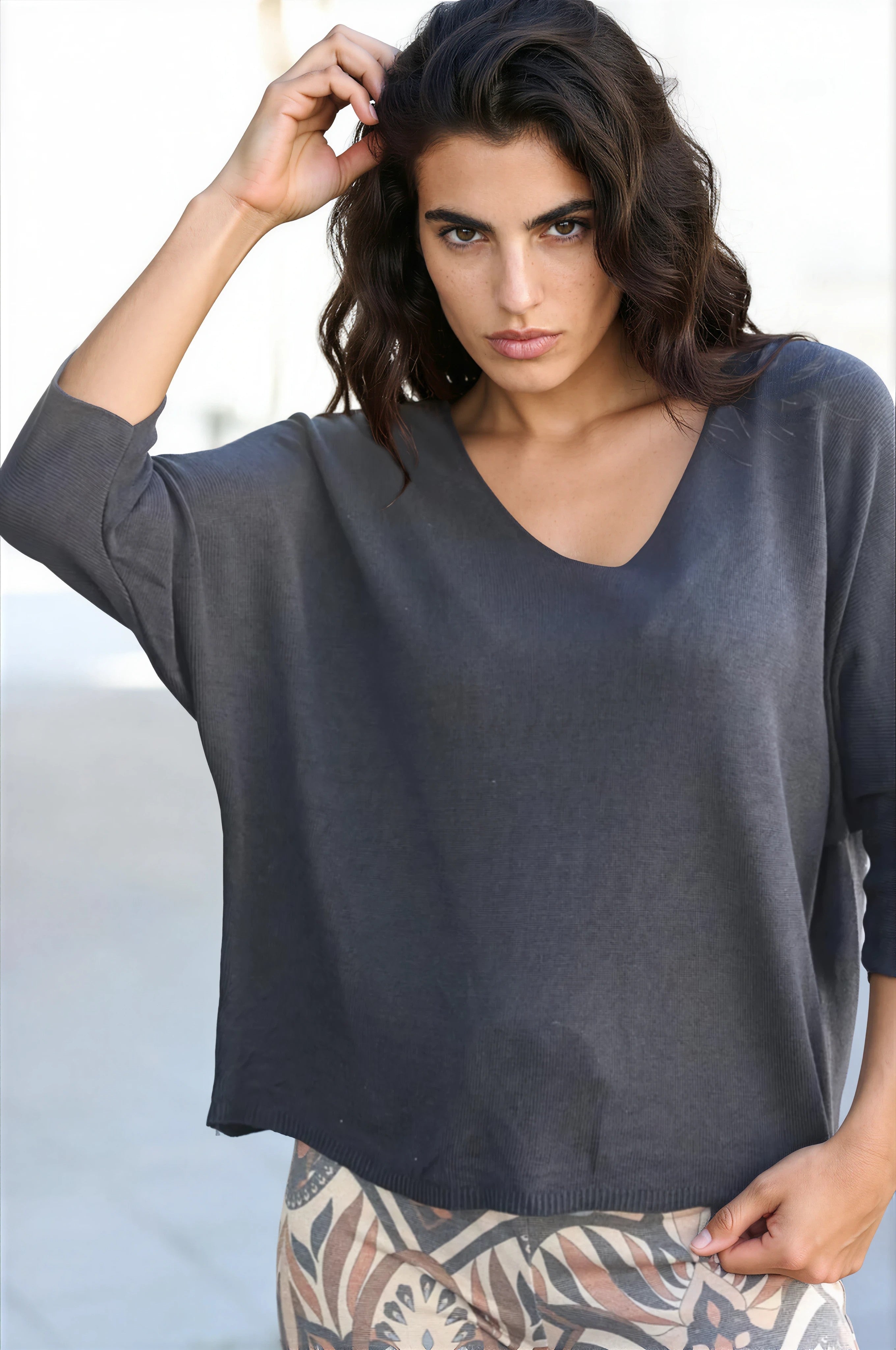 Batwing black jersey top