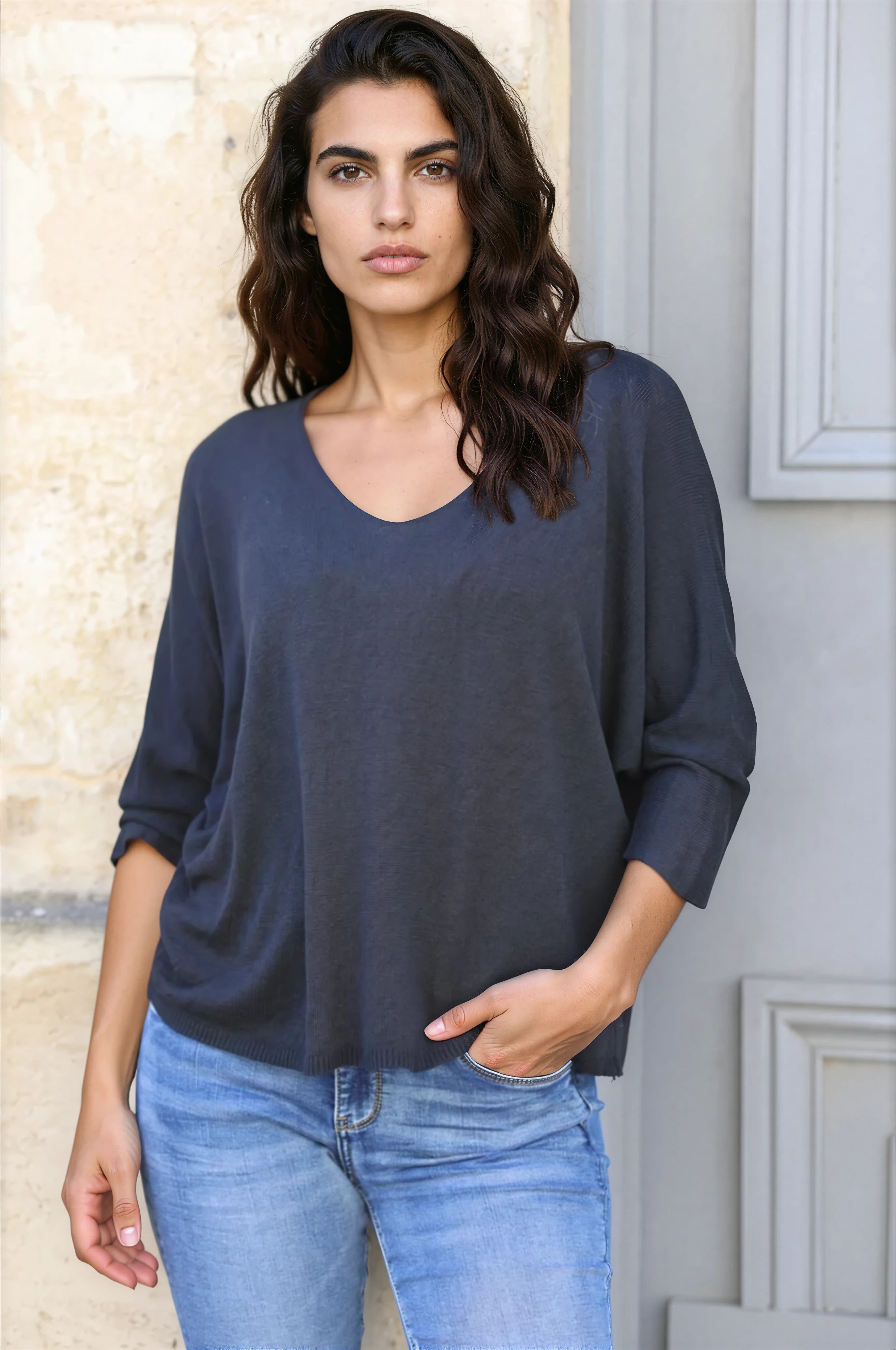 Batwing black jersey top