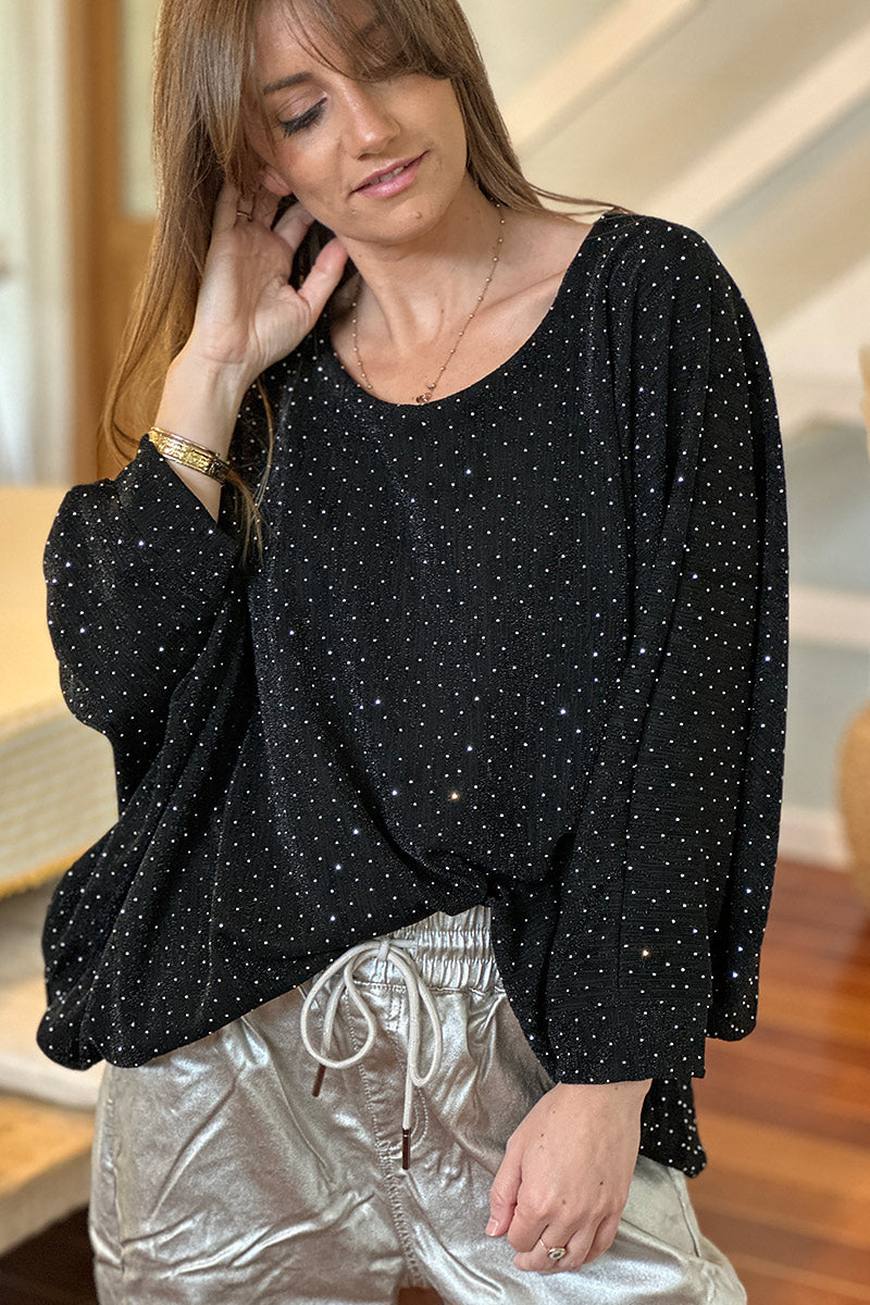 Black Sparkle Knit Blouse