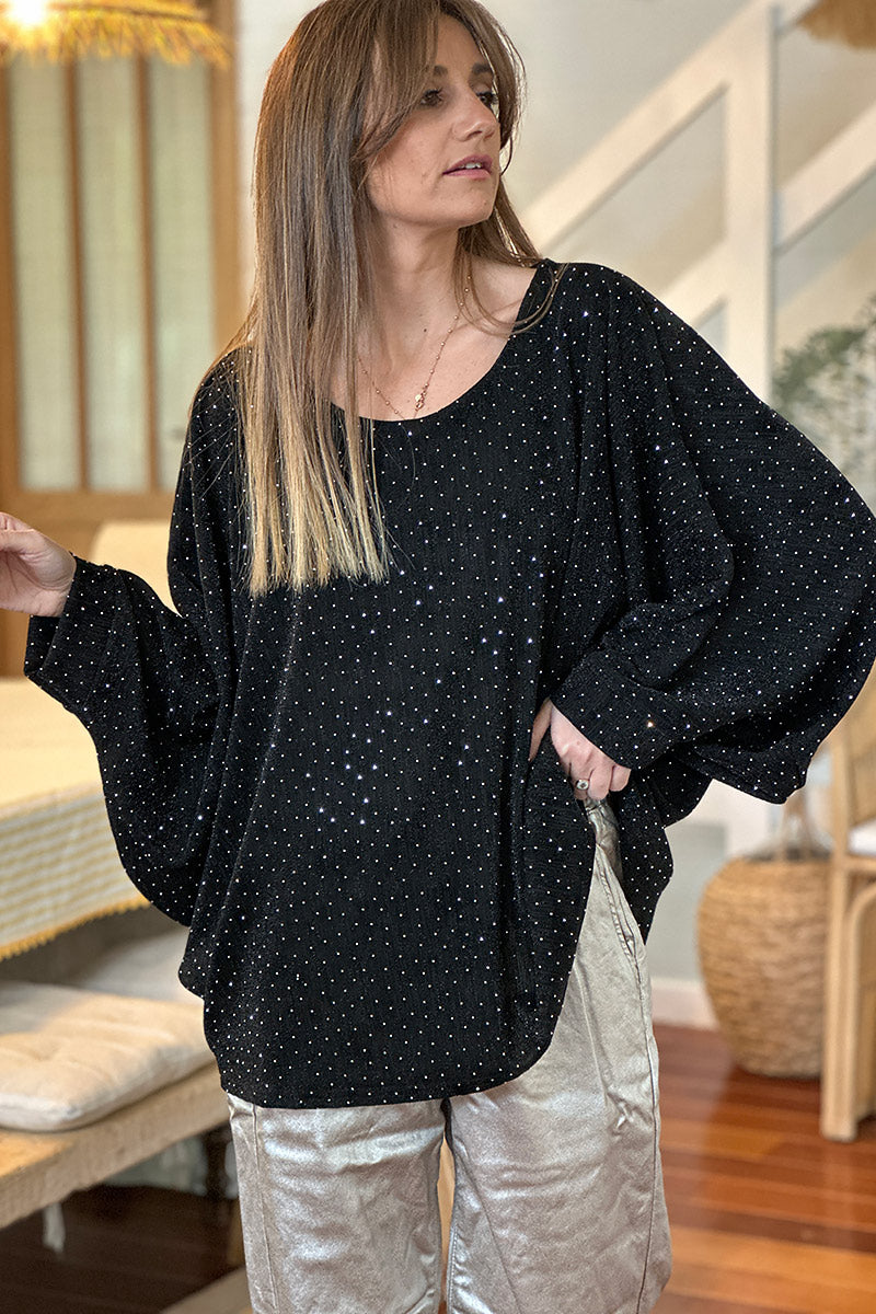 Black Sparkle Knit Blouse