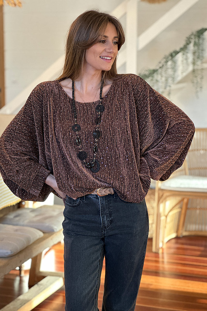 Bronze Sparkle Knit Blouse
