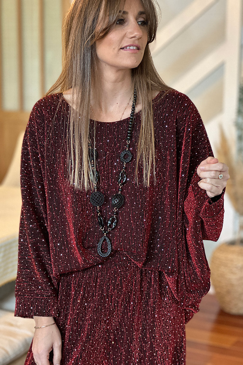 Burgundy Sparkle Knit Blouse