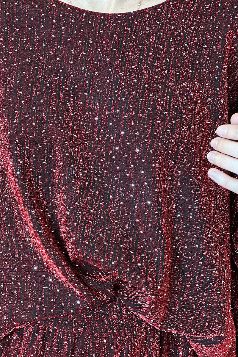 Burgundy Sparkle Knit Blouse