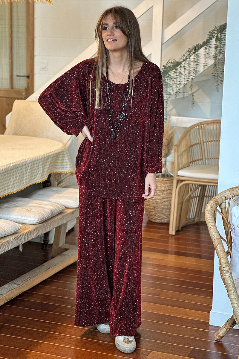 Burgundy Sparkle Knit Palazzo Pants