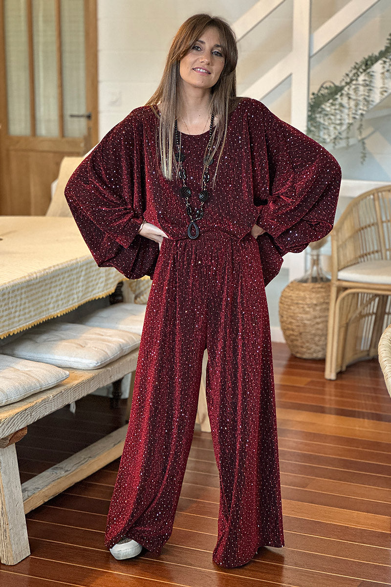 Burgundy Sparkle Knit Blouse