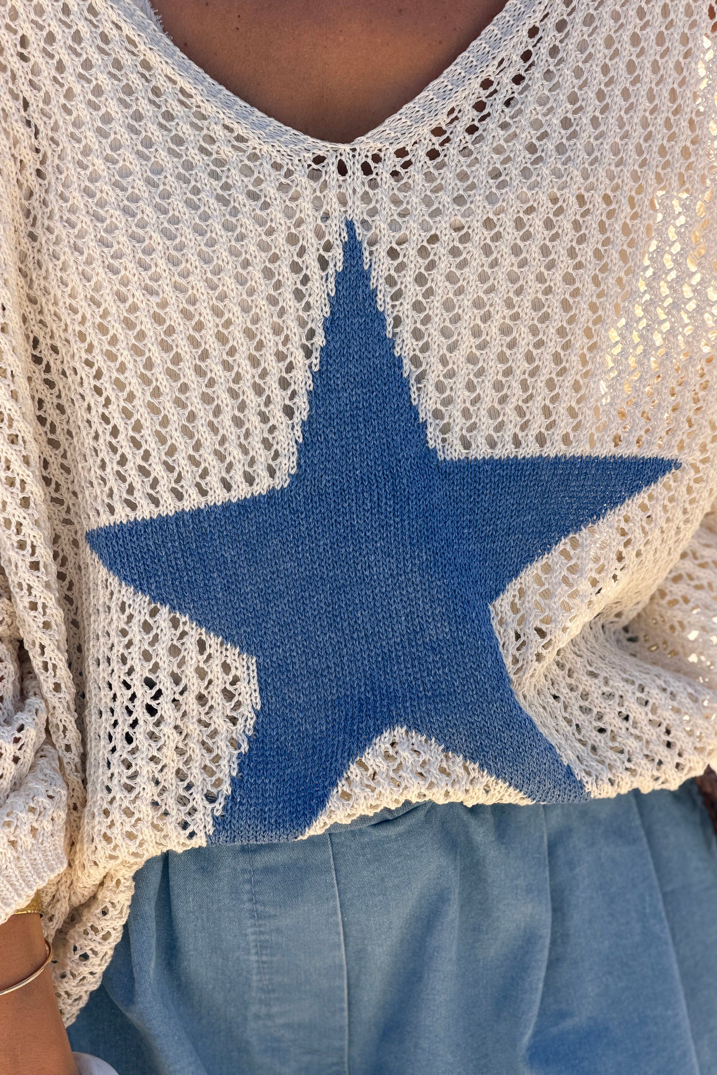 Blue Star Open Knit Poncho Top