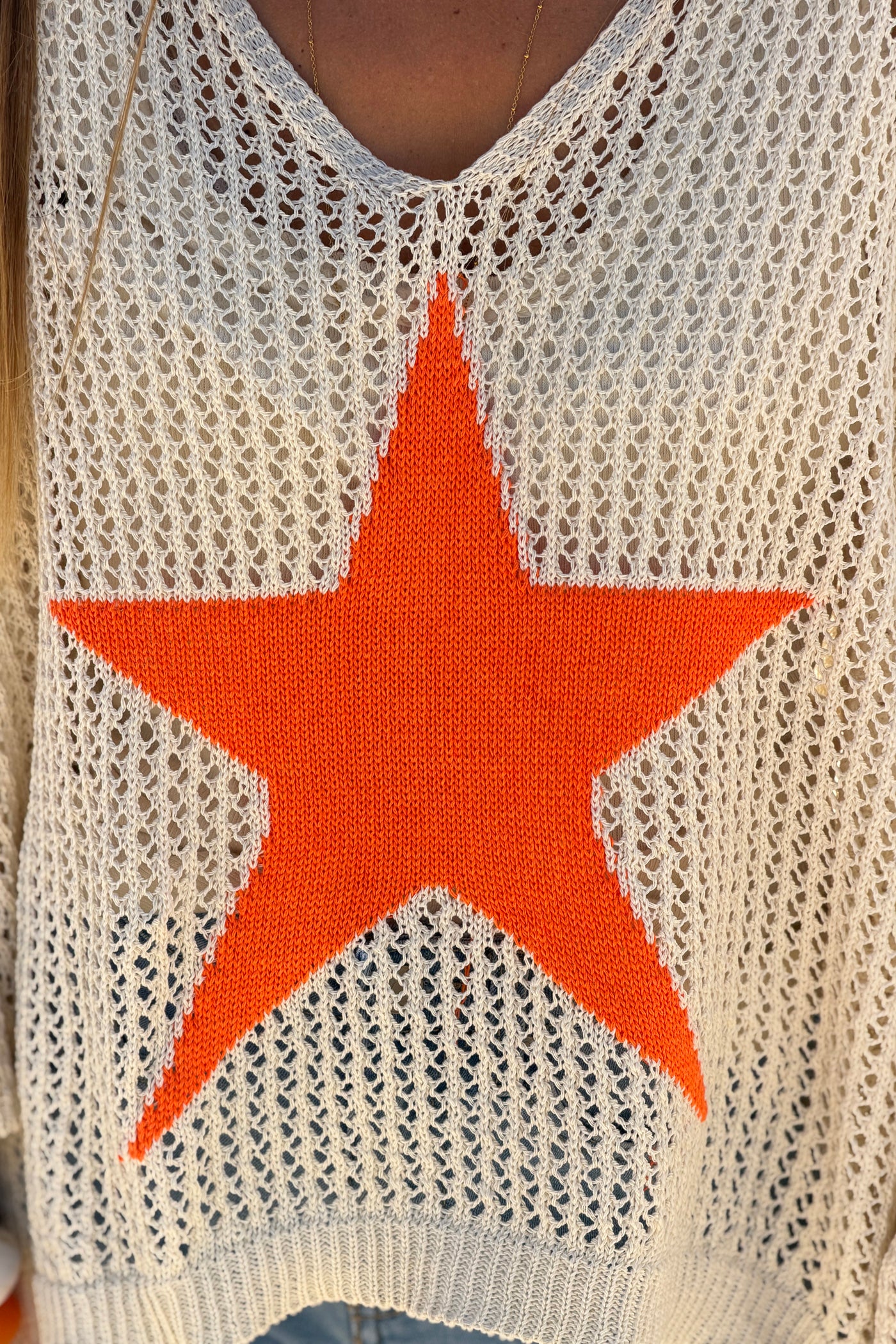 Orange Star Open Knit Poncho Top