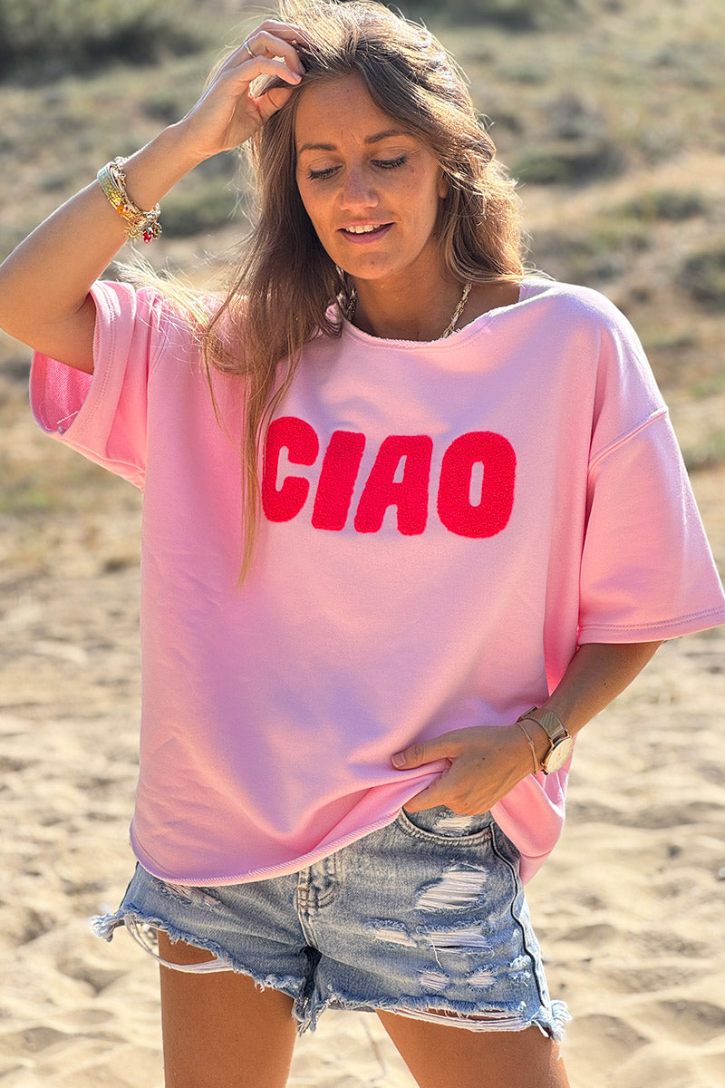 Pink “CIAO” Lightweight Slouchy Dolman Tshirt