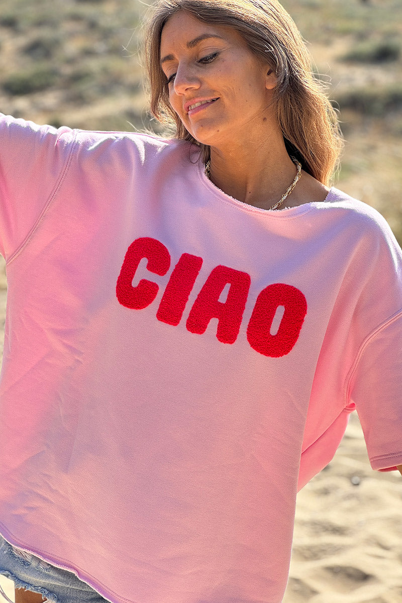 Pink “CIAO” Lightweight Slouchy Dolman Tshirt