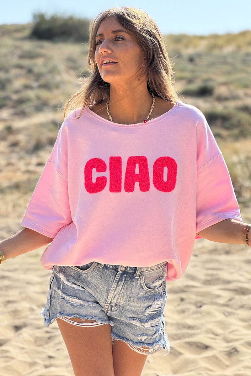 Pink “CIAO” Lightweight Slouchy Dolman Tshirt