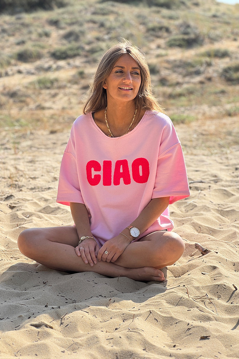 Pink “CIAO” Lightweight Slouchy Dolman Tshirt