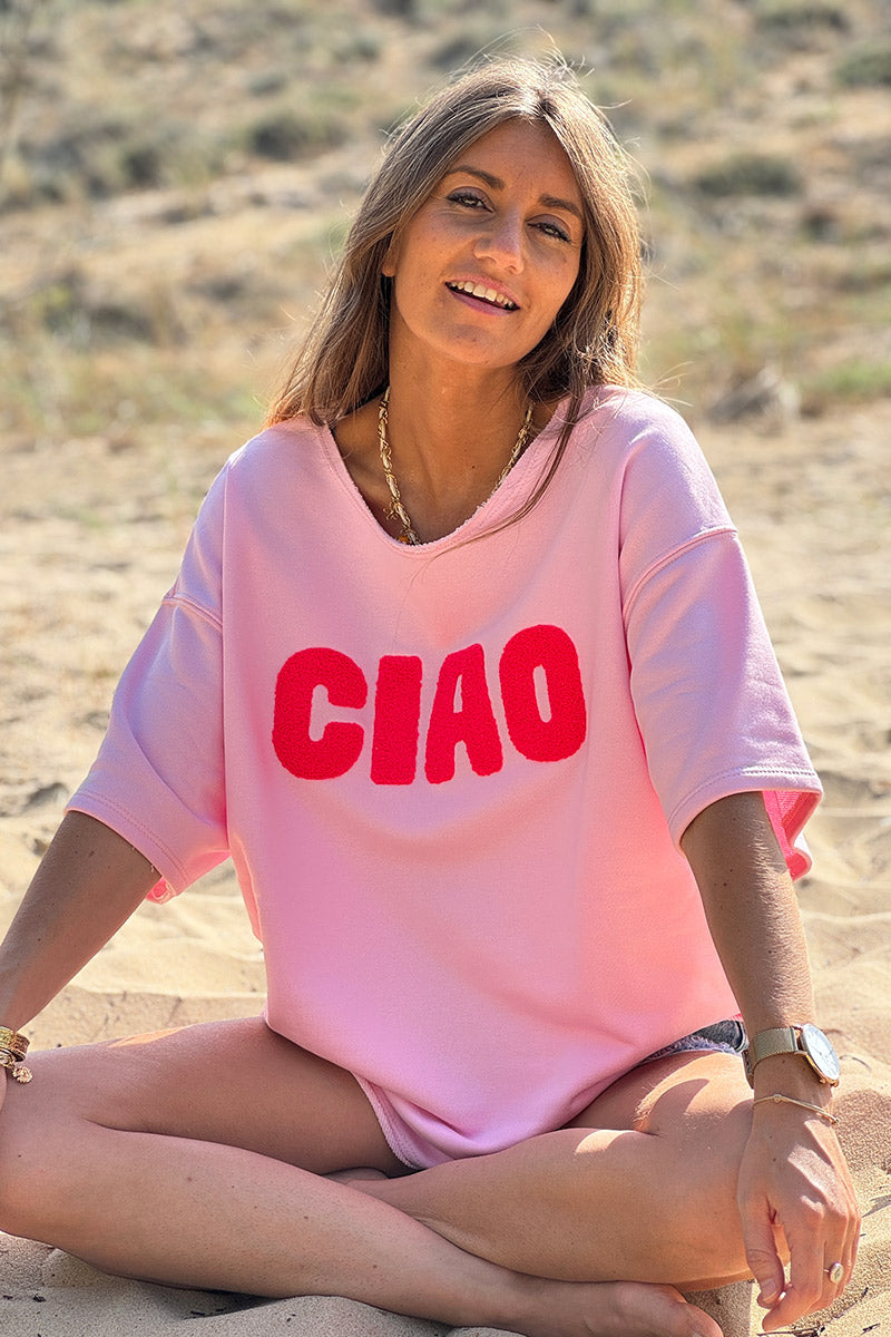 Pink “CIAO” Lightweight Slouchy Dolman Tshirt