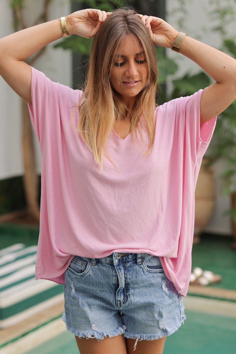 Relaxed fit soft pink v-neck top