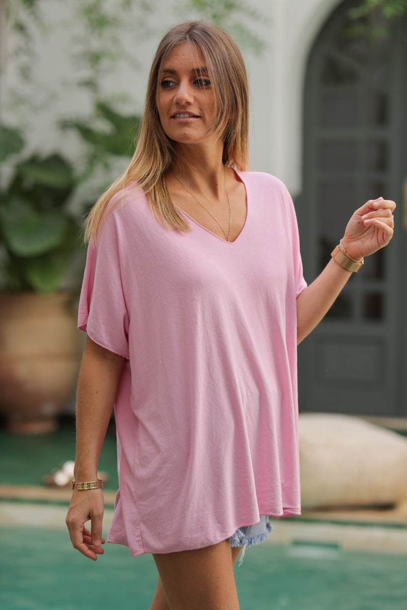 Relaxed fit soft pink v-neck top