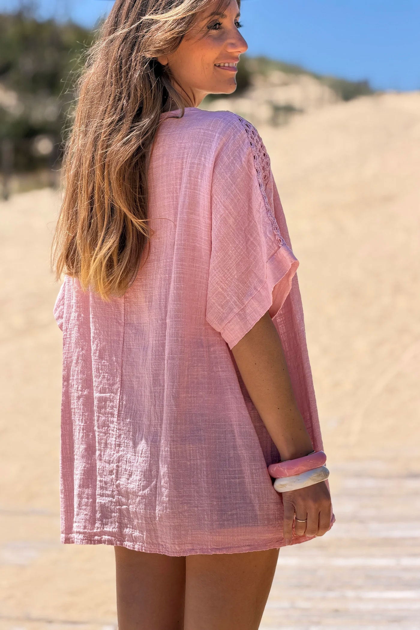 Rose Crochet Sleeve Linen Tunic