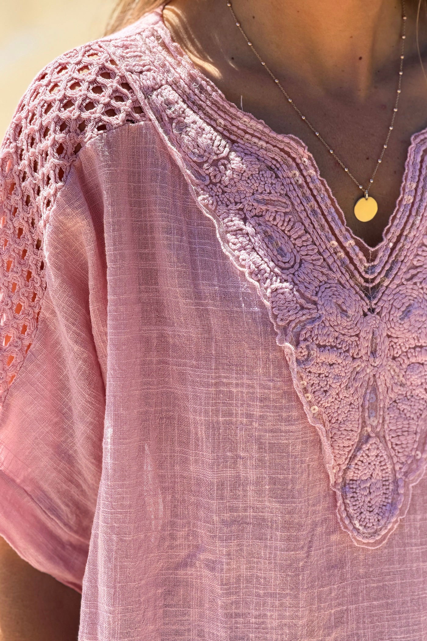 Rose Crochet Sleeve Linen Tunic