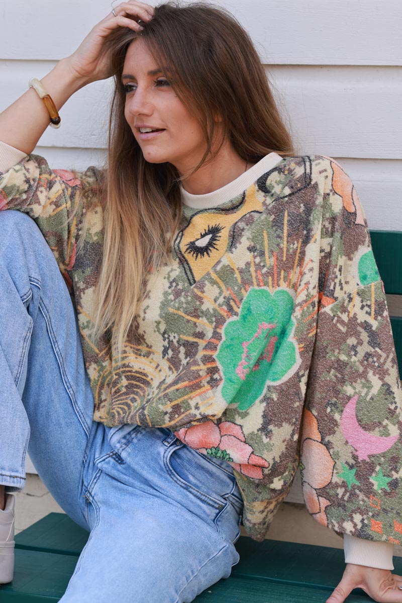 Camo Pixel Multi-Print Velour Sweater