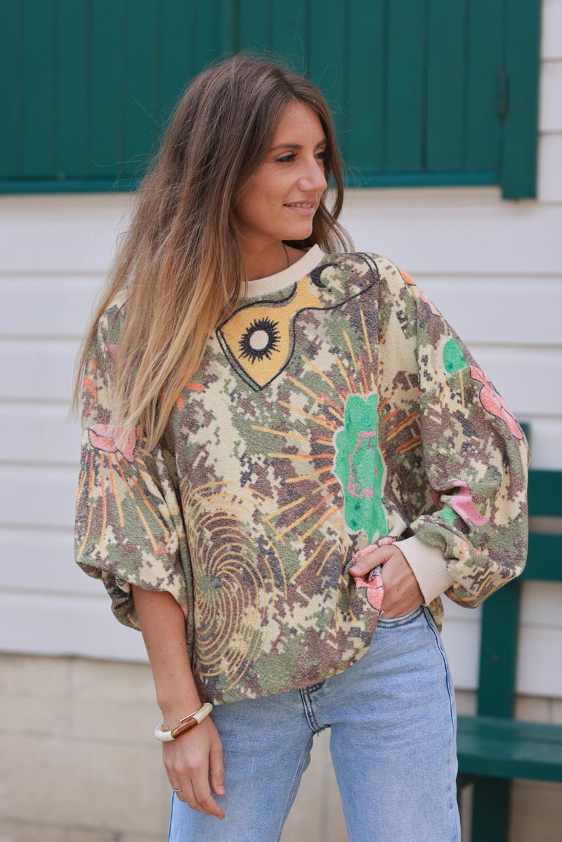 Camo Pixel Multi-Print Velour Sweater