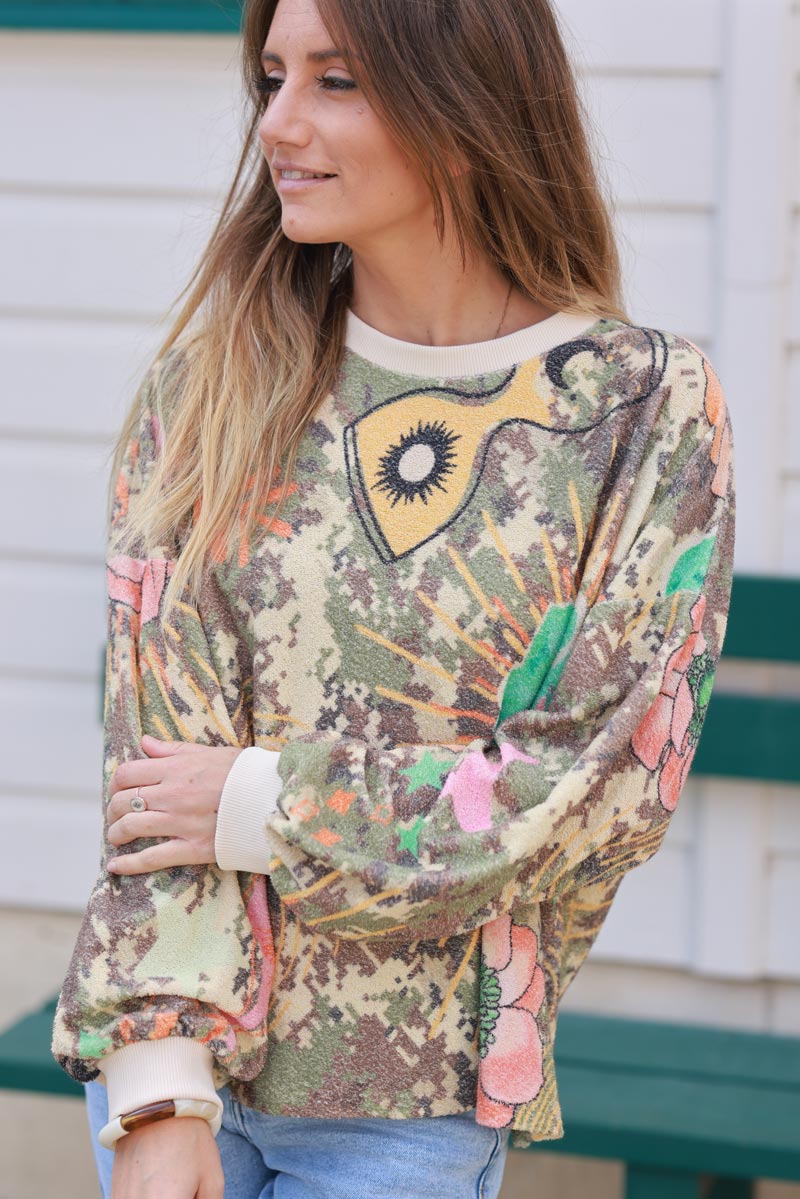 Camo Pixel Multi-Print Velour Sweater