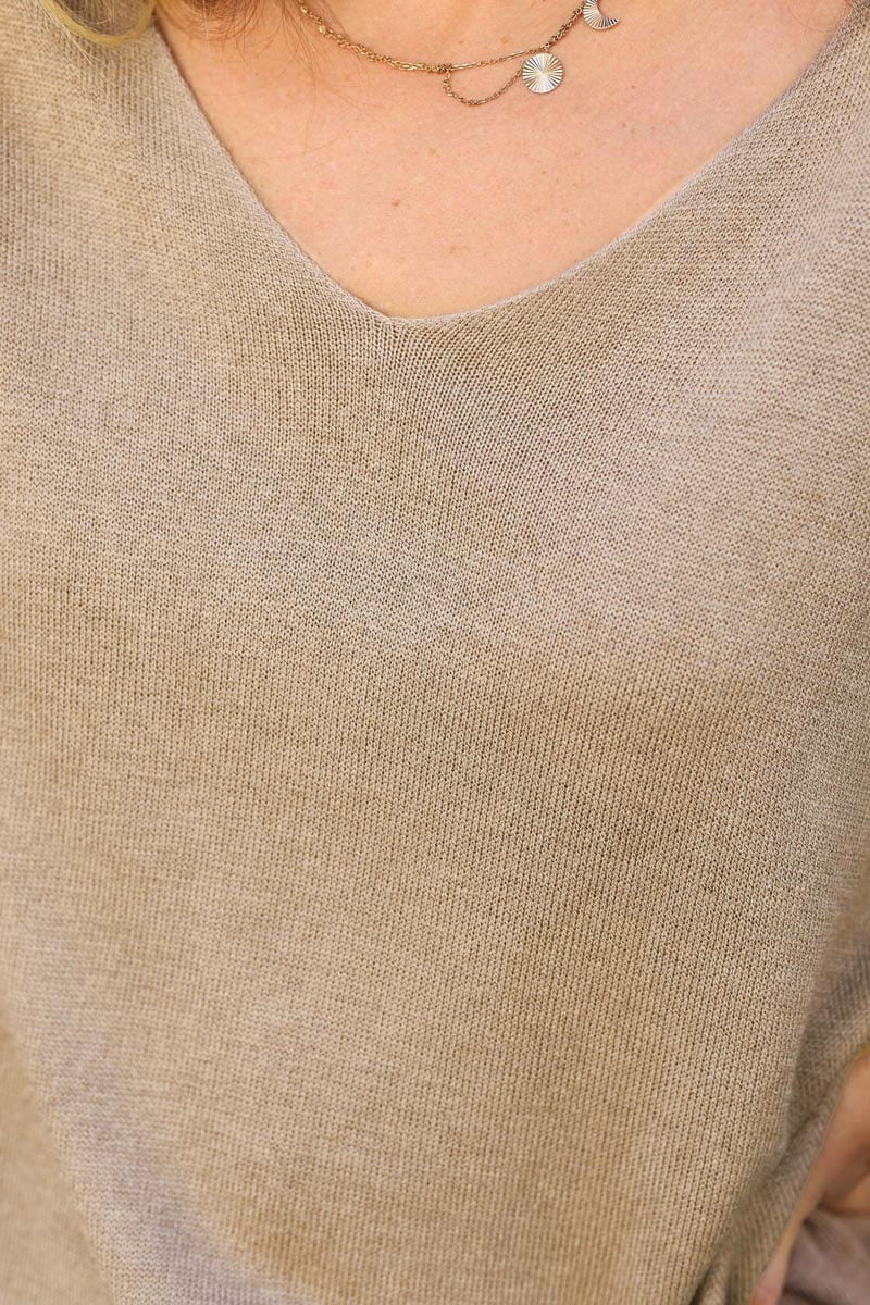 Batwing taupe jersey top