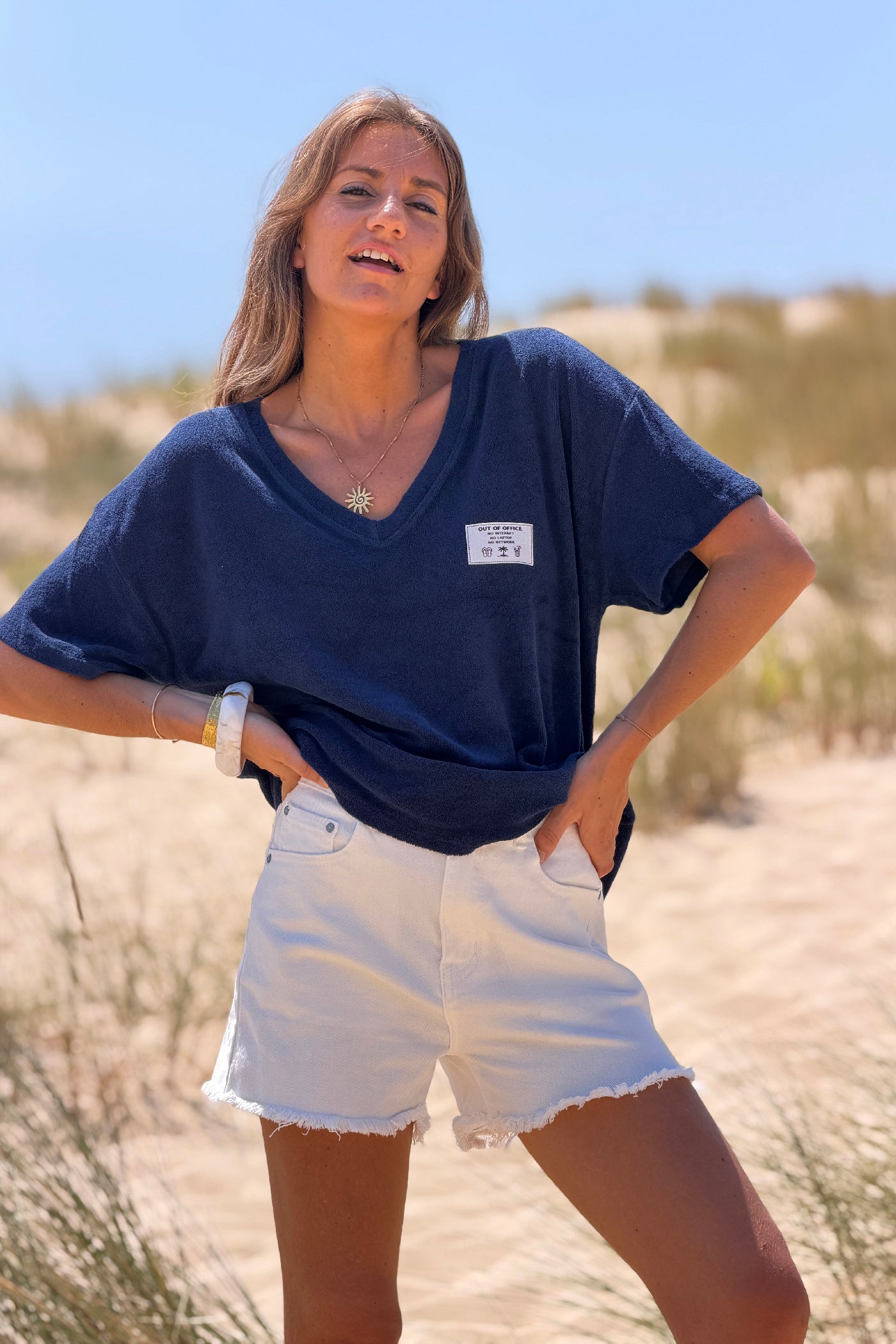 Navy “Out of Office” Terry Swim Cover