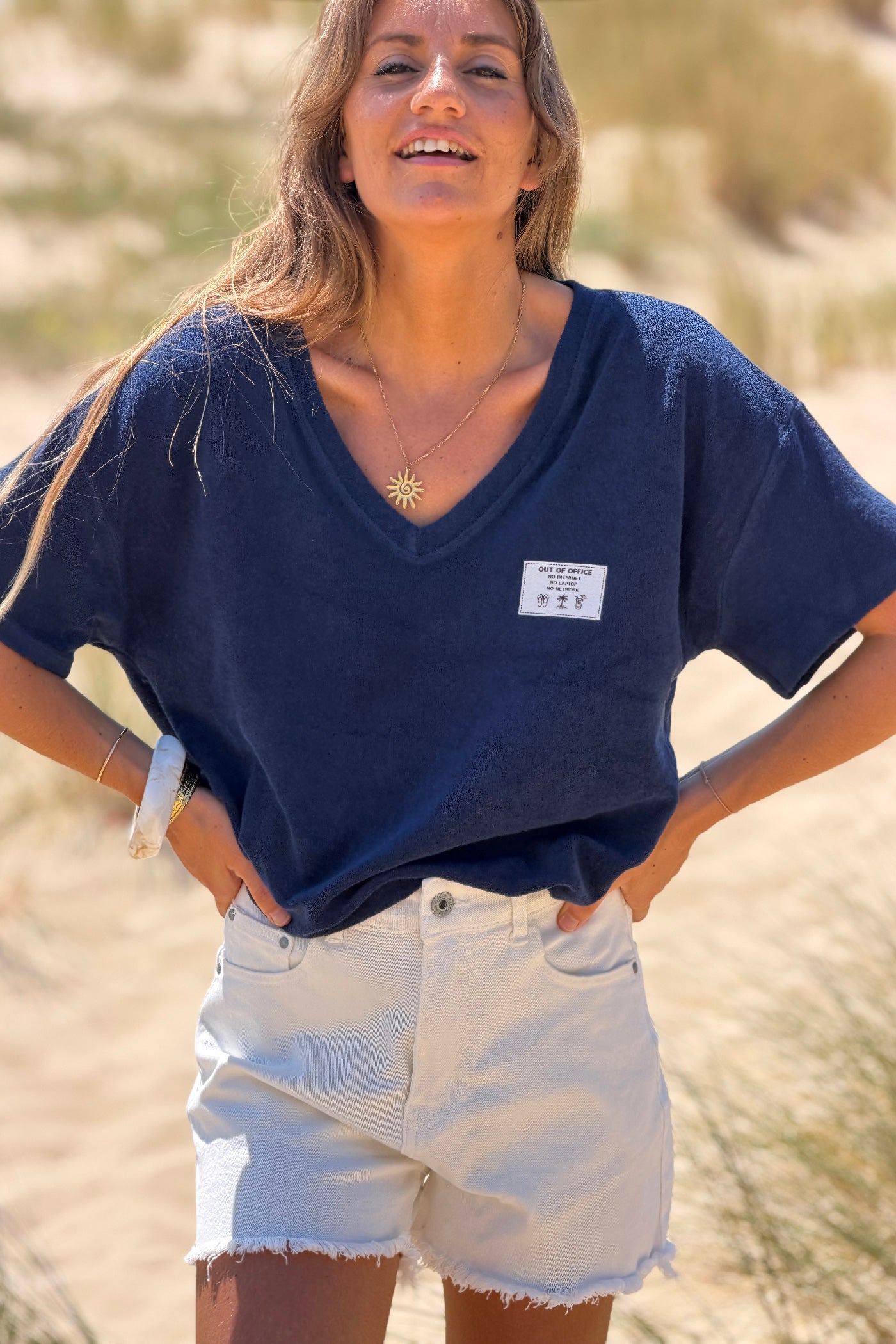 Navy “Out of Office” Terry Swim Cover