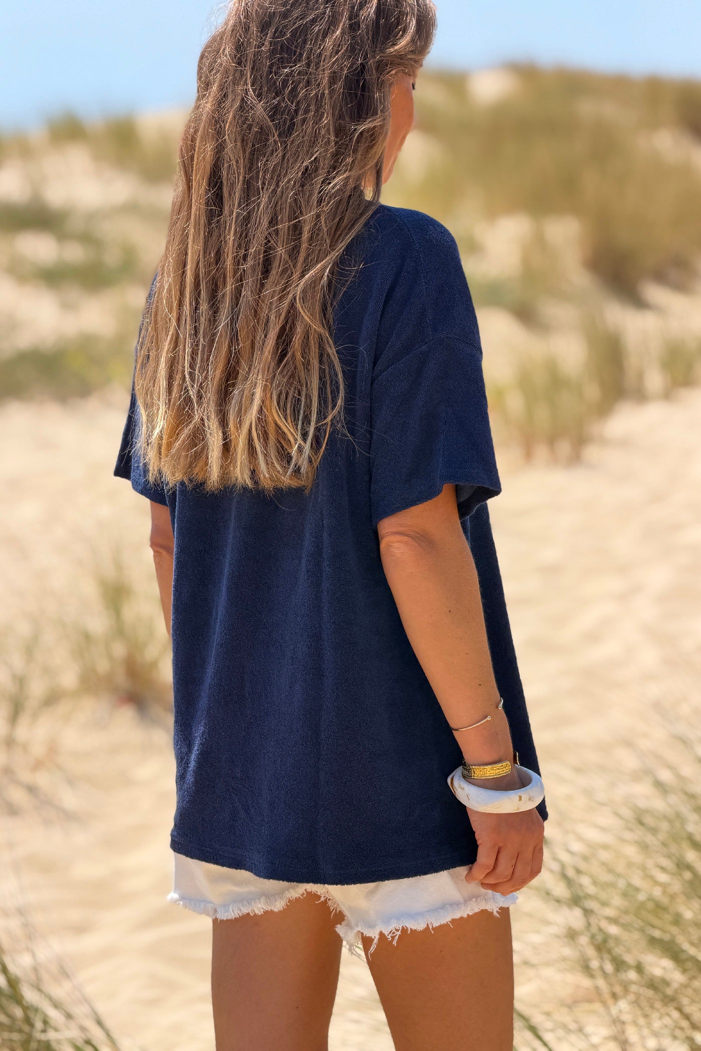 Navy “Out of Office” Terry Swim Cover