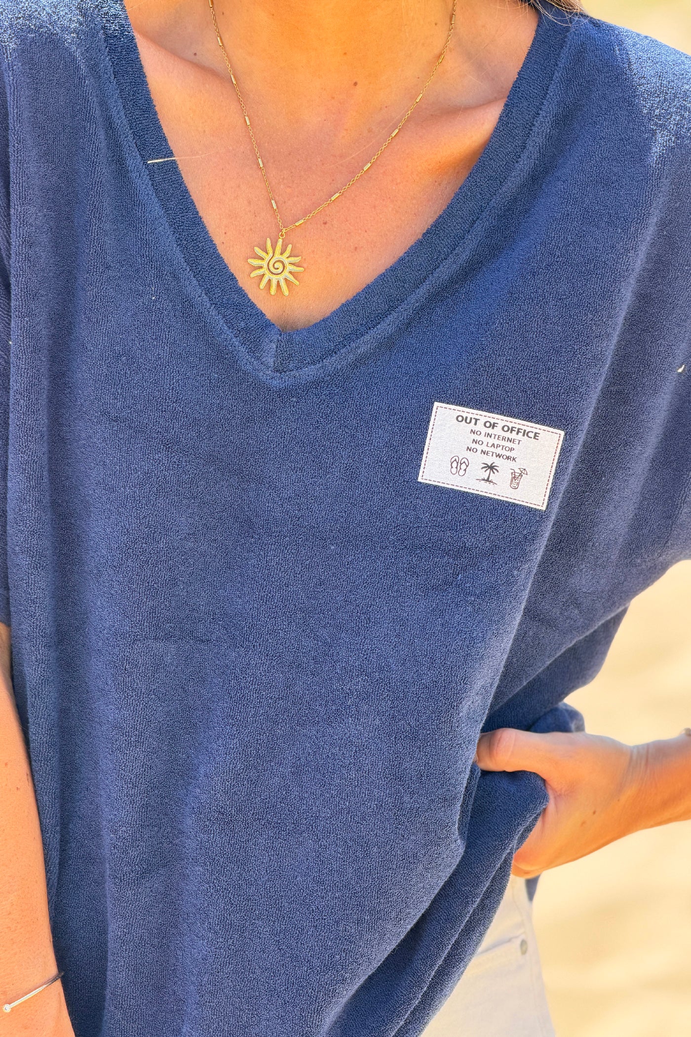 Navy “Out of Office” Terry Swim Cover