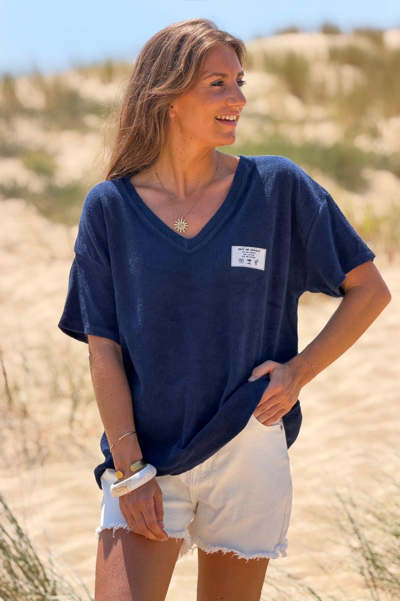 Navy “Out of Office” Terry Swim Cover