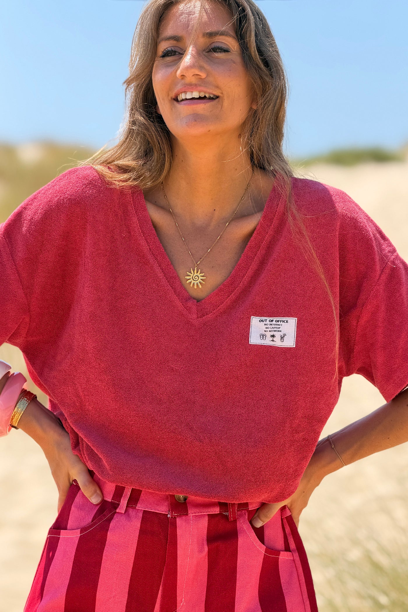 Pink Raspberry  “Out of Office” Terry Swim Cover
