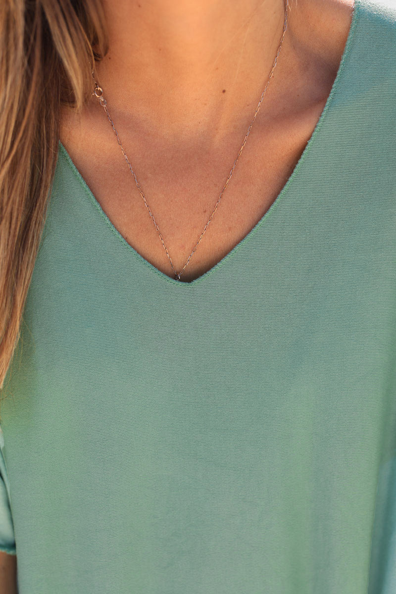 Relaxed fit celadon green v-neck top