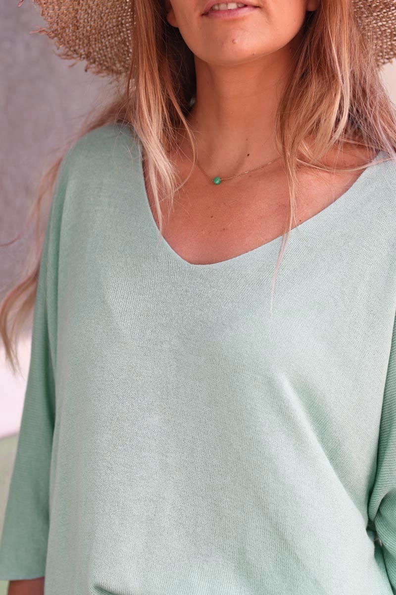 Batwing water green jersey top