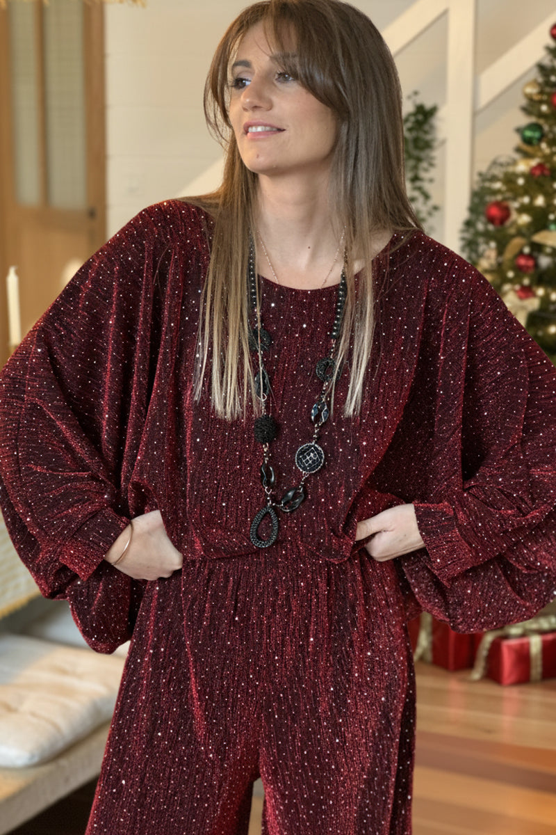 Burgundy Sparkle Knit Blouse