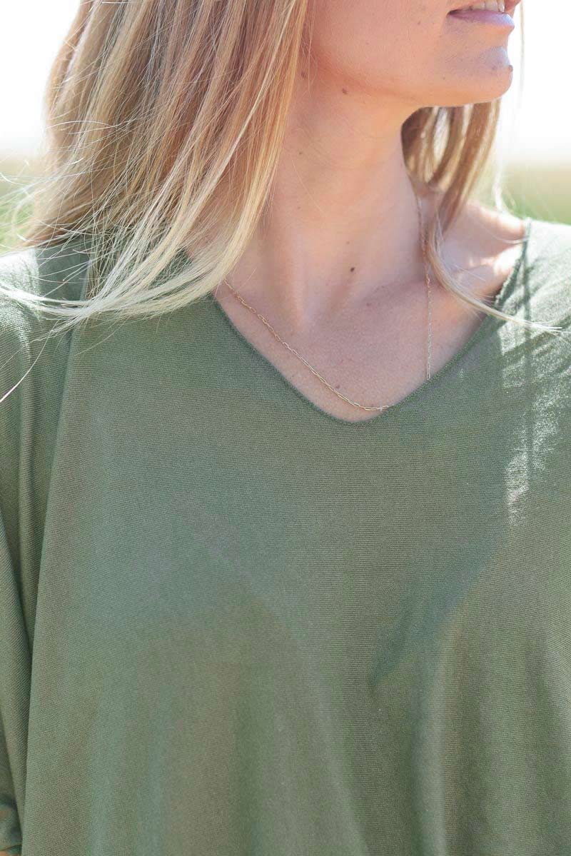 Relaxed fit khaki v-neck top
