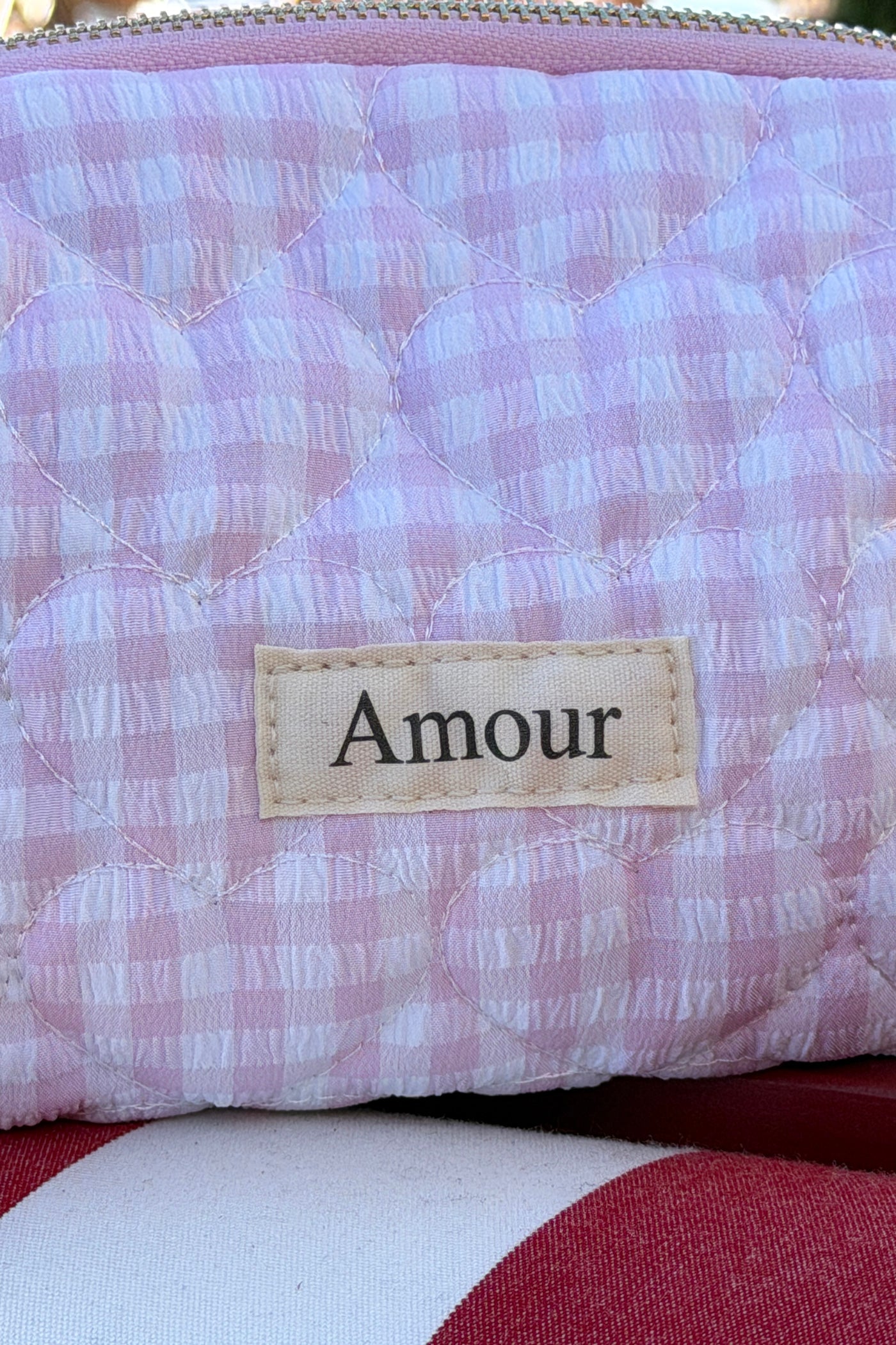 Trousse en gaze de coton a carreaux vichy rose Amour