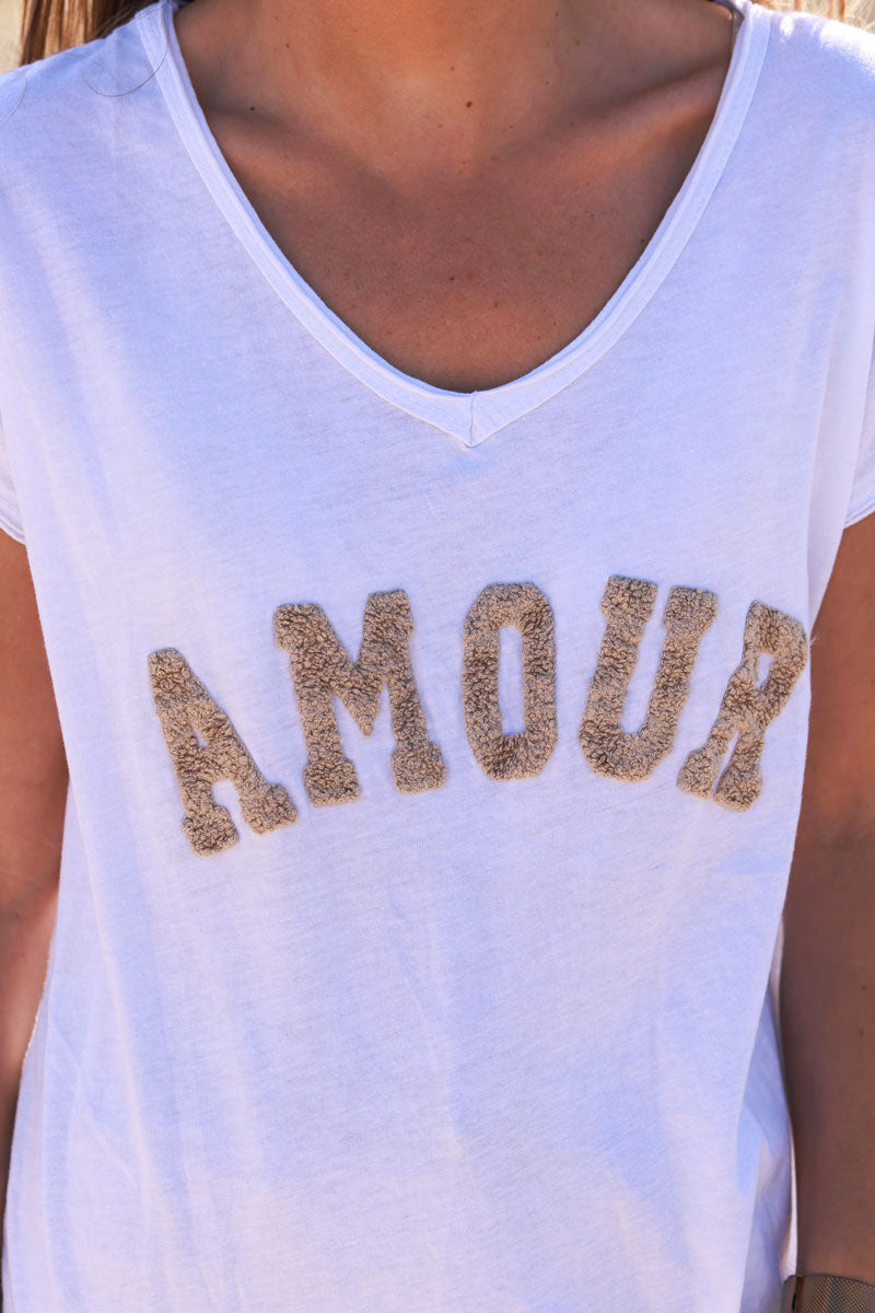 Beige “Amour” Collegiate Tee