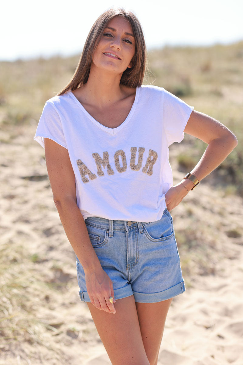 Beige “Amour” Collegiate Tee
