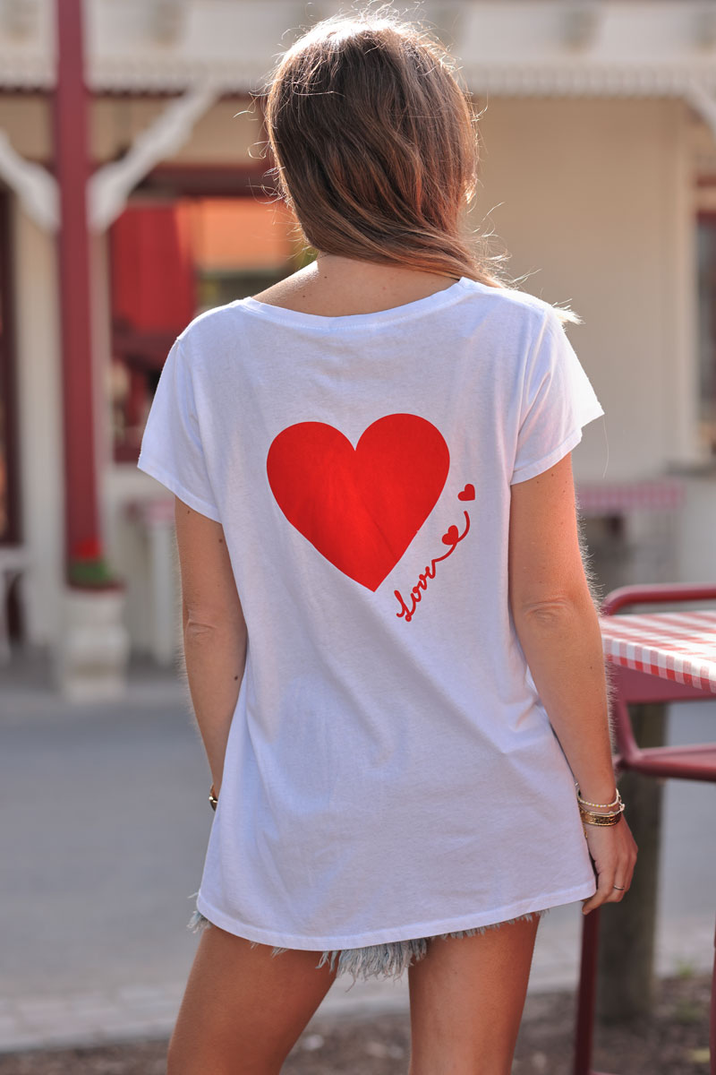 Red “Love” Slouchy V-Neck Tee