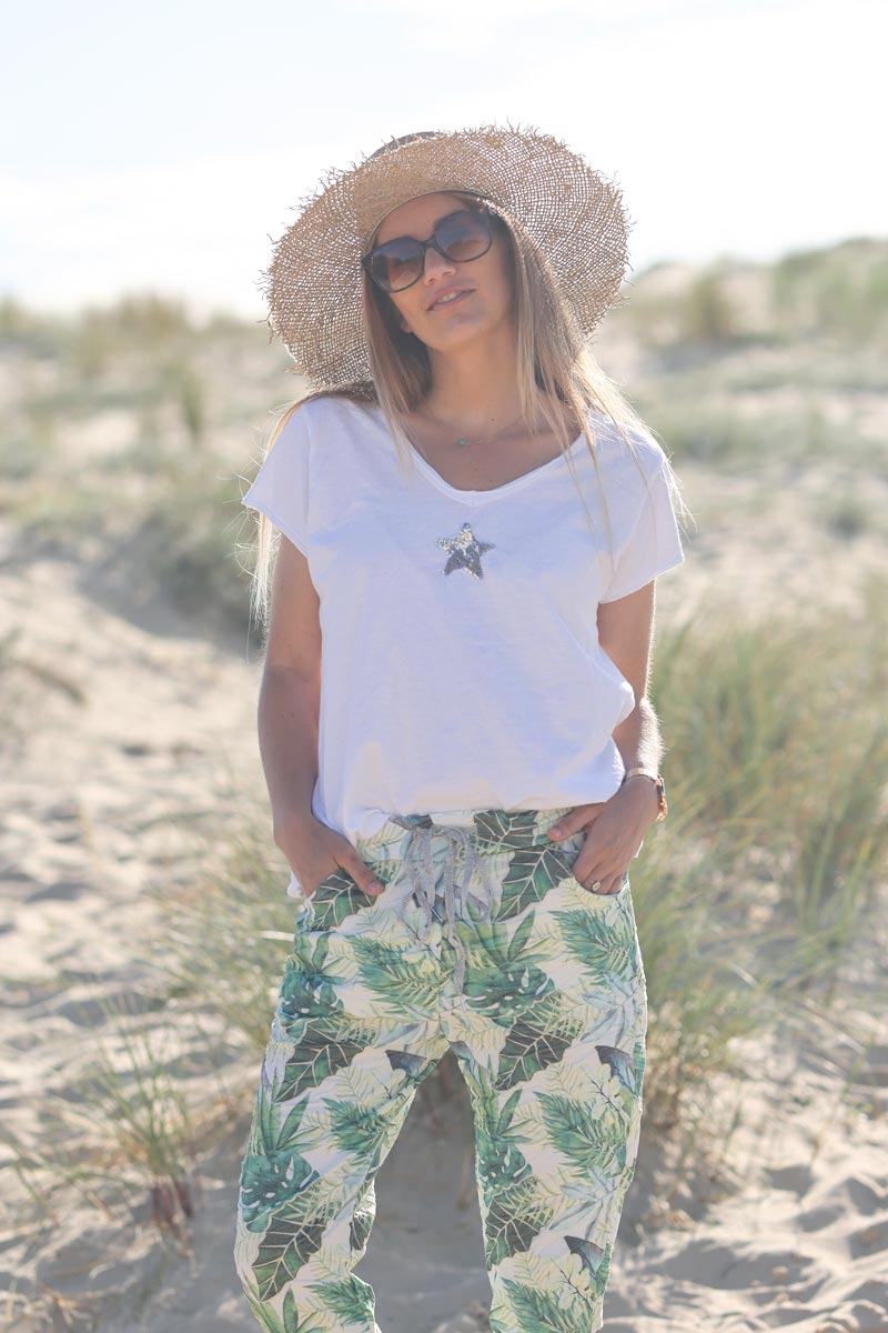 White cotton T-shirt with sequin star