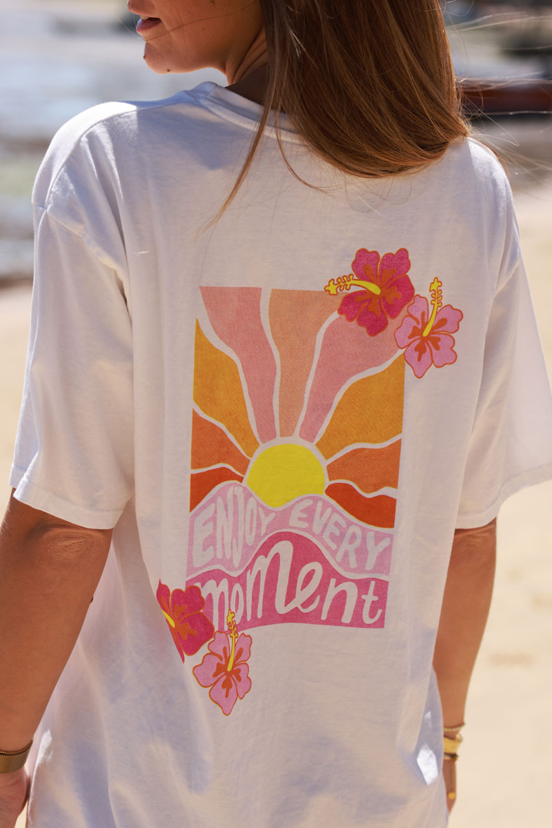 White “Enjoy Every Moment” Hibiscus Tee
