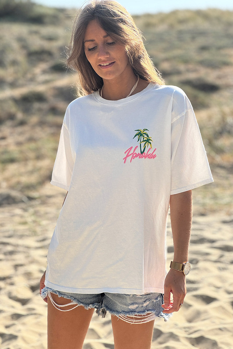 White Honolulu Screen Print Tshirt