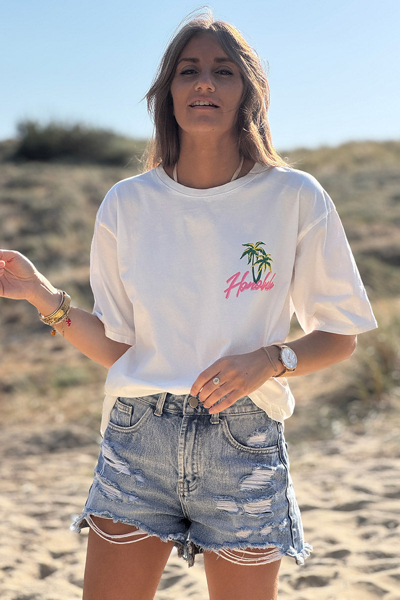 White Honolulu Screen Print Tshirt