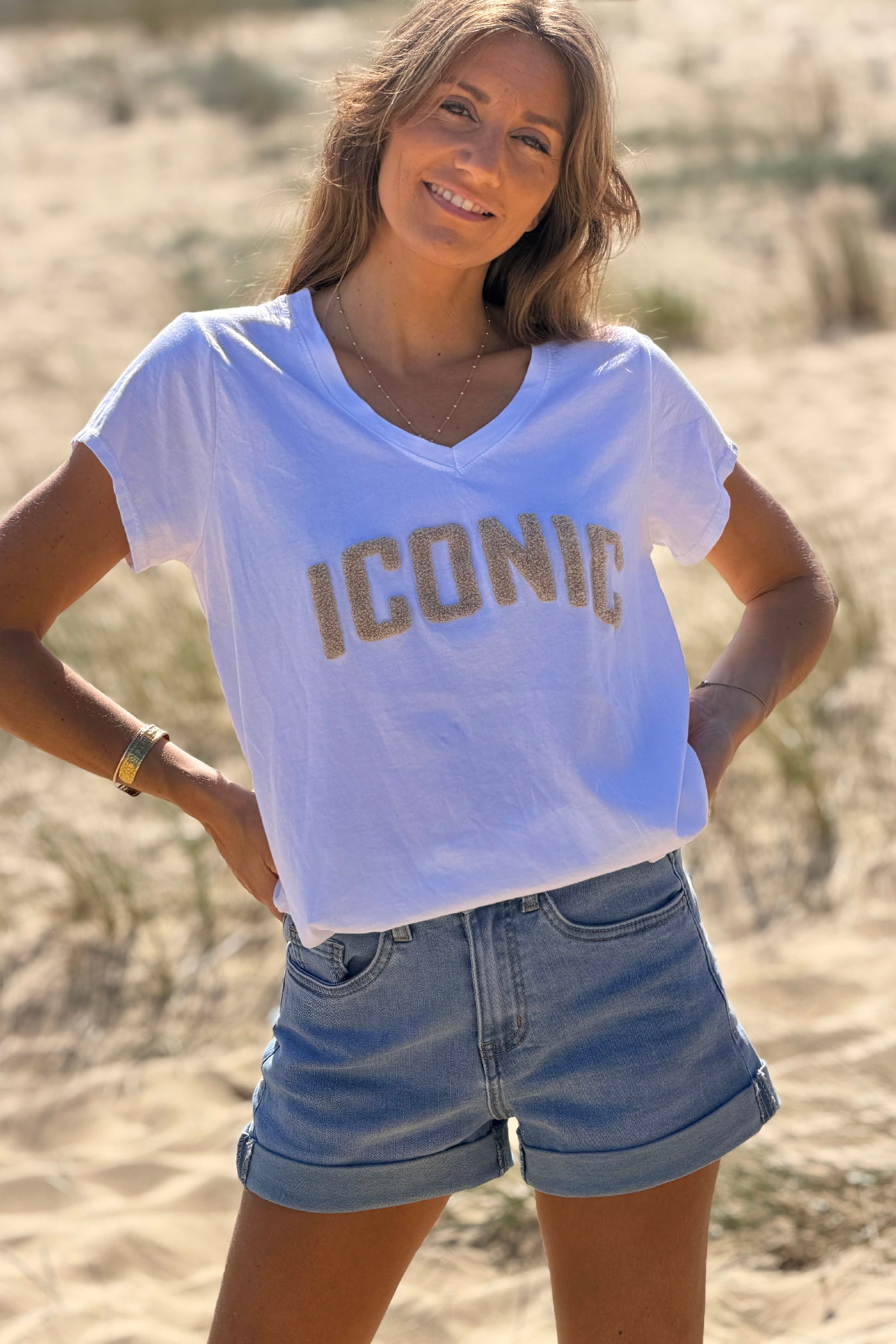 Beige ICONIC Varsity Tee
